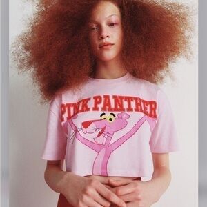 New Zara | Pink Panther Cropped Crewneck Short Sleeve T—Shirt Size Small